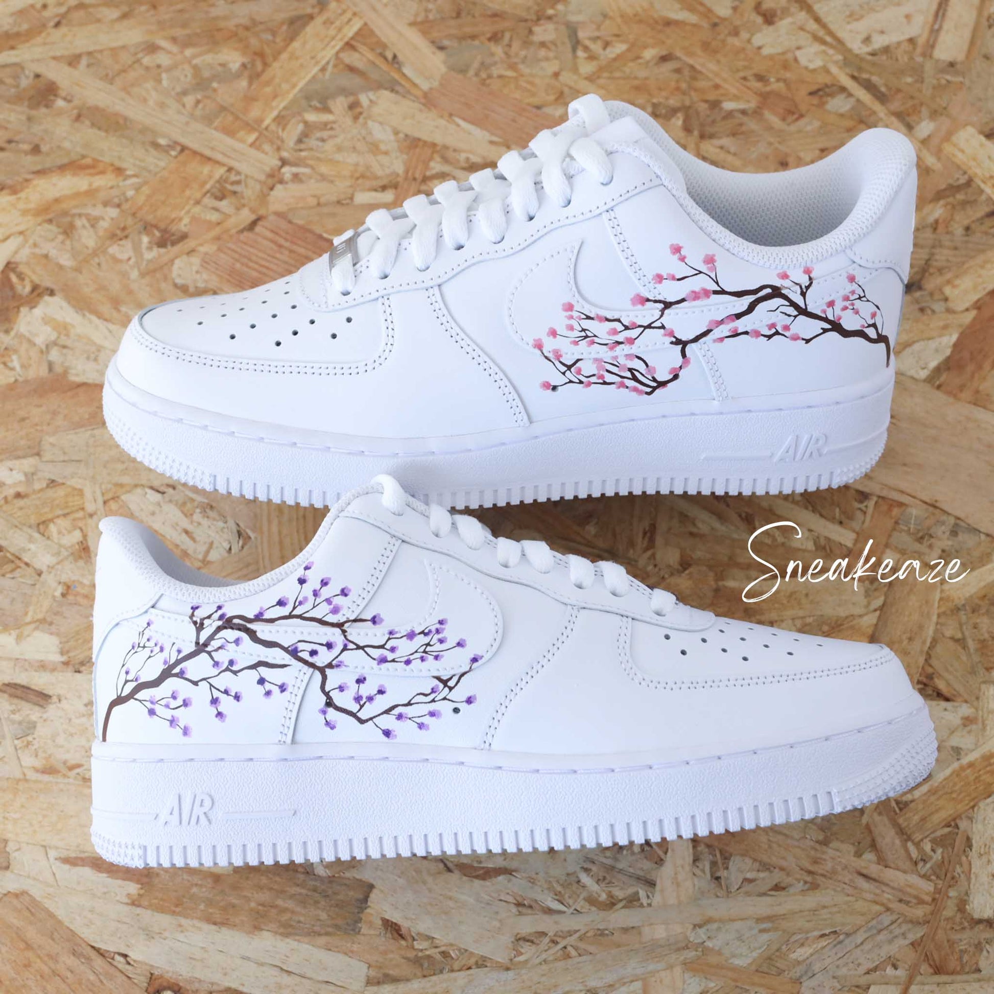 nike personnalisées à la main air force 1 custom sakura cherry blossom pastel sneakers af1 sneakeaze