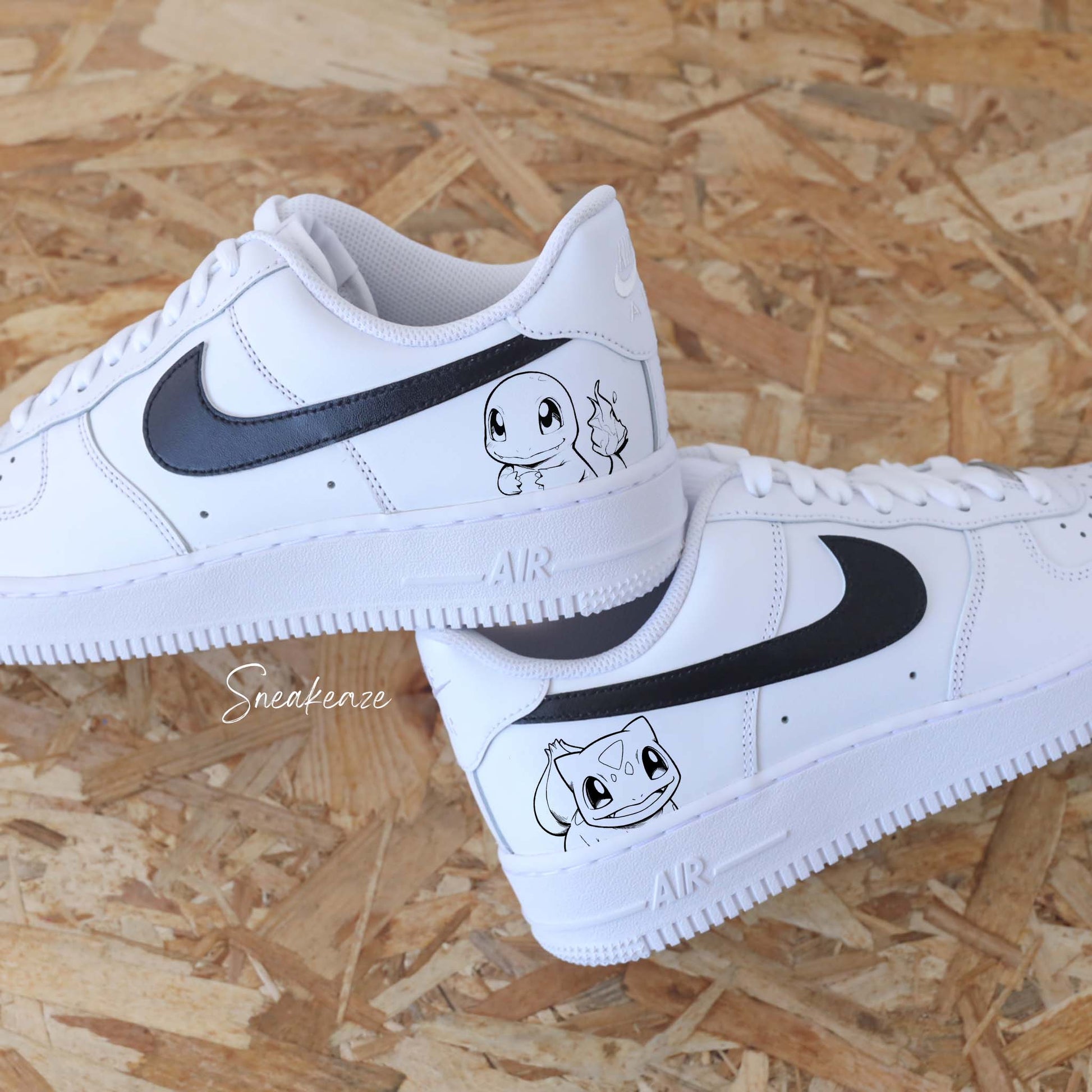 Basket Nike Air force 1 custom dessins peint à la main de salamèche et bulbizarre sneakeaze custom