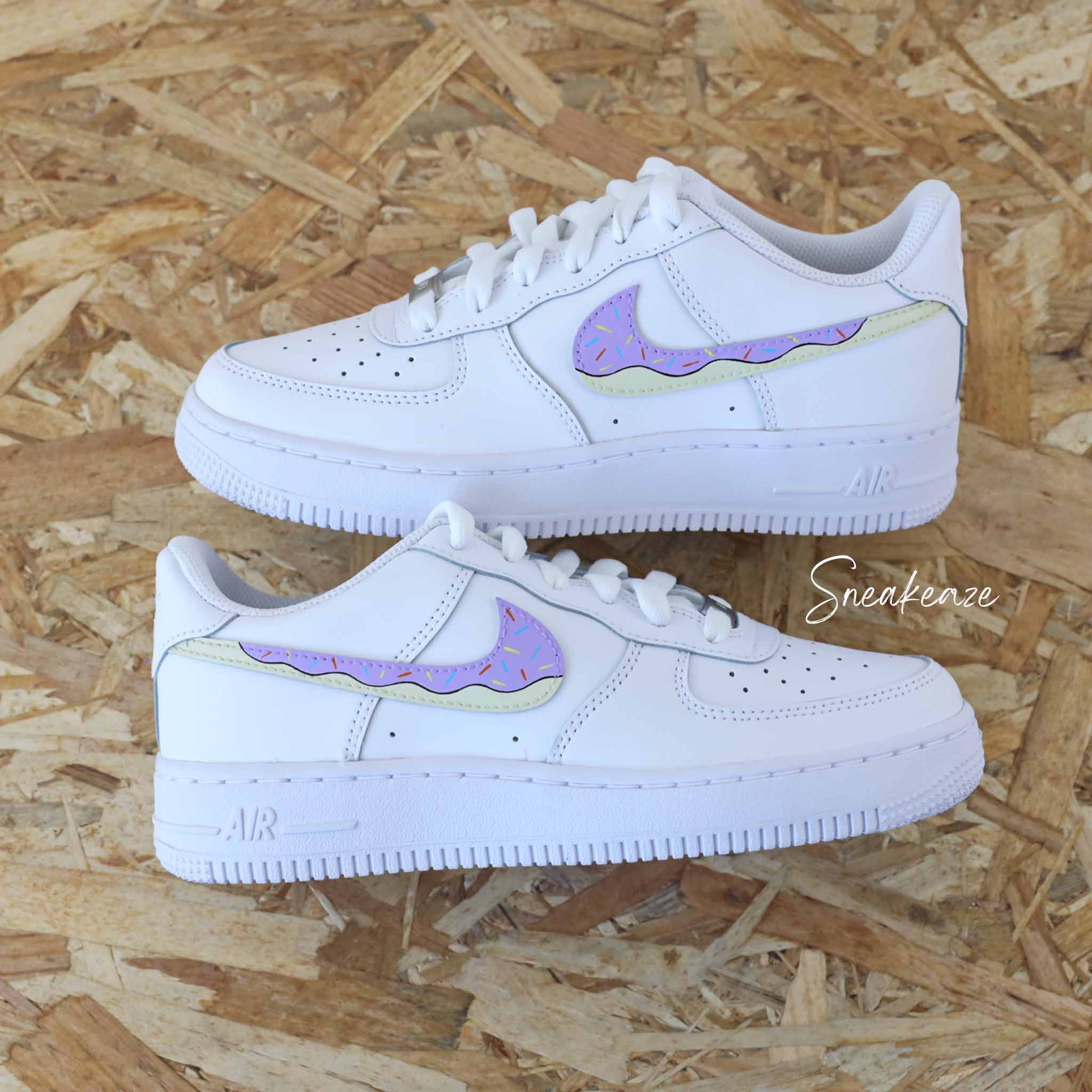 nike air force 1 custom donuts lila baskets custom pour femme sneakers af1 personnalisé dessin