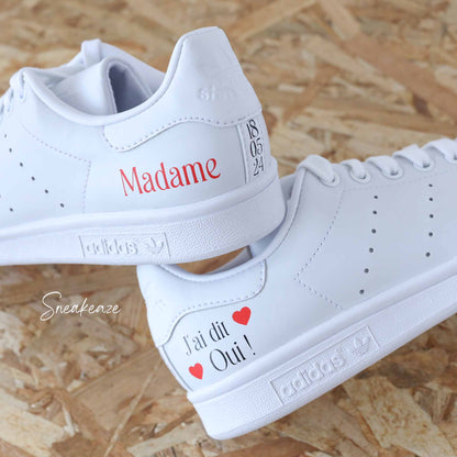 baskets Adidas stan smith mariage personnalisées - wedding day personnalisation prénoms des futurs mariés et initiales sur le thème de l'amour - sneakeaze customs skz