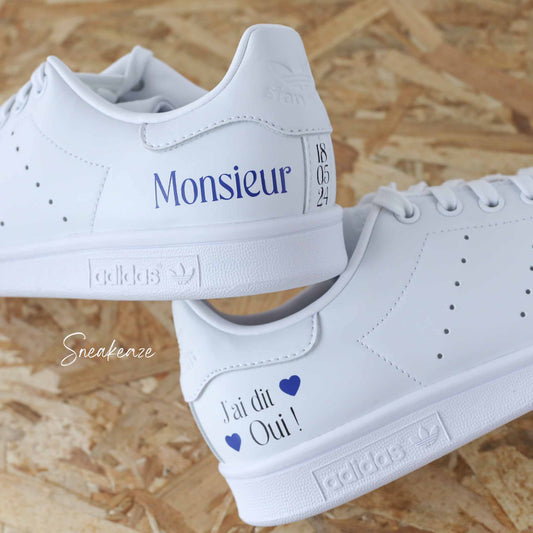 baskets Adidas stan smith mariage personnalisées - wedding day personnalisation prénoms des futurs mariés et initiales sur le thème de l'amour - sneakeaze customs skz