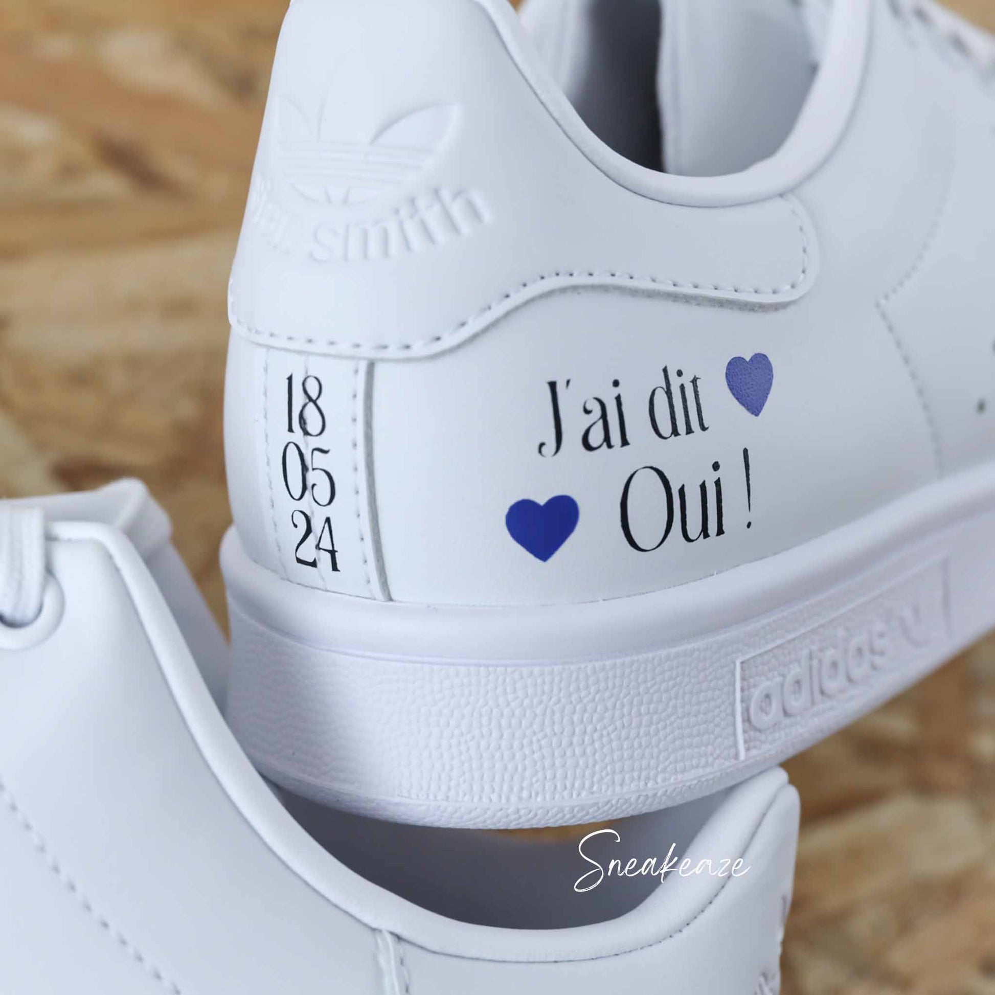 baskets Adidas stan smith mariage personnalisées - wedding day personnalisation prénoms des futurs mariés et initiales sur le thème de l'amour - sneakeaze customs skz