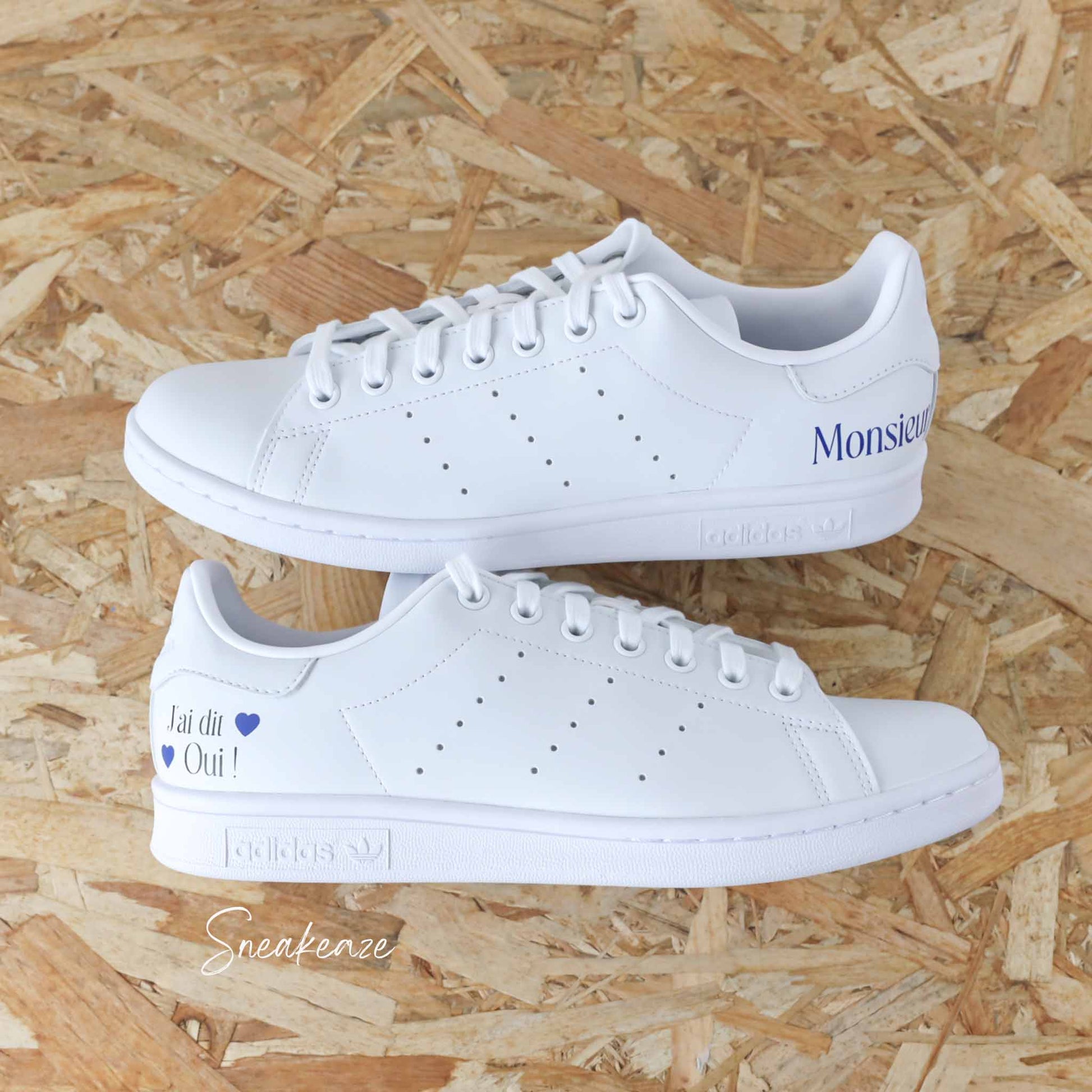 baskets Adidas stan smith mariage personnalisées - wedding day personnalisation prénoms des futurs mariés et initiales sur le thème de l'amour - sneakeaze customs skz