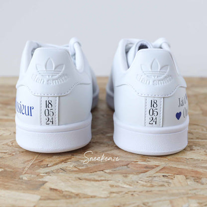 baskets Adidas stan smith mariage personnalisées - wedding day personnalisation prénoms des futurs mariés et initiales sur le thème de l'amour - sneakeaze customs skz