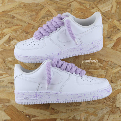 baskets nike air force 1 custom rope laces splash lila - gros lacets corde violet clair sneakeaze skz custom