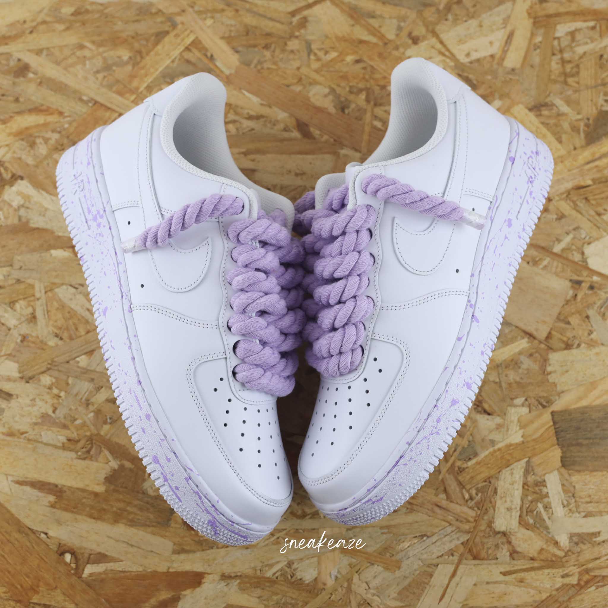 Nike Air Force 1 custom Rope laces splash violet clair gros lacets cordes SNEAKEAZE CUSTOMS