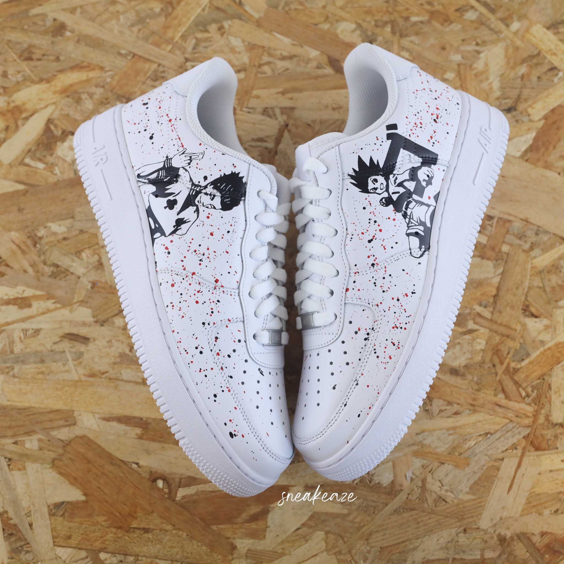 Baskets nike air force 1 personnalisées manga - AF1 custom hunter x hunter hisoka gon freecss peint à la main culture japonais anime sneakeaze custom skz