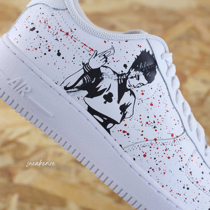 Baskets nike air force 1 personnalisées manga - AF1 custom hunter x hunter hisoka gon freecss peint à la main culture japonais anime sneakeaze custom skz