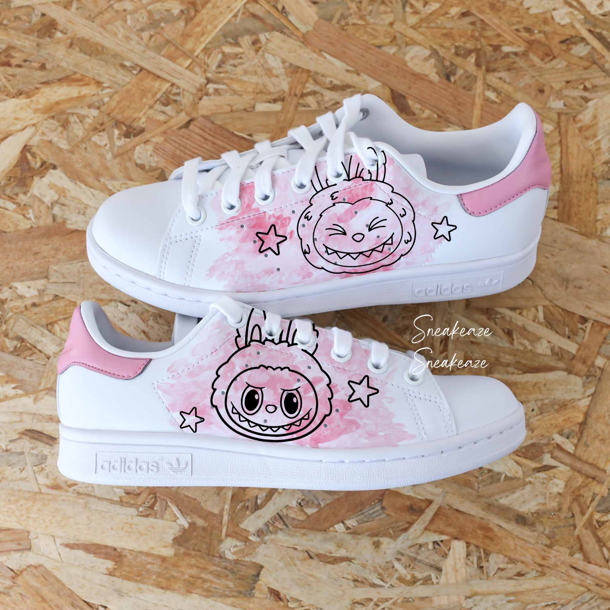Baskets personnalisées à la main Adidas stan smith custom labubu kawaii dessin animé monstre sneakeaze custom skz