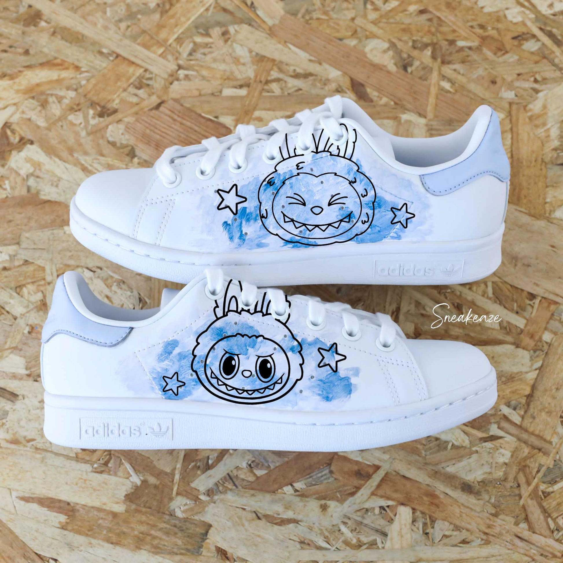 Baskets personnalisées à la main Adidas stan smith custom labubu kawaii dessin animé monstre sneakeaze custom skz