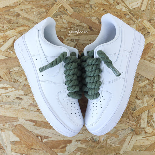 baskets nike air force 1 custom rope laces - lacets corde kaki sneakeaze skz custom