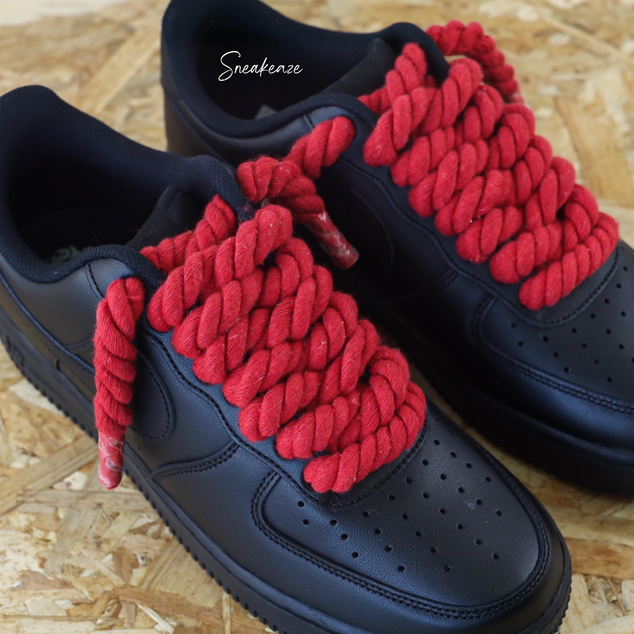 Nike Air Force 1 black custom Rope Laces rouge SNEAKEAZE CUSTOMS