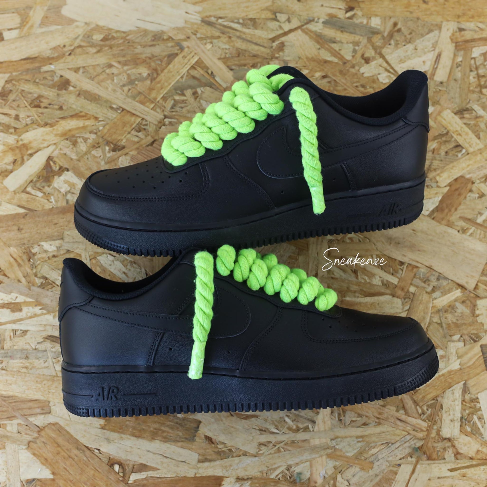 Nike Air Force black custom Rope Laces Neon Green Joker