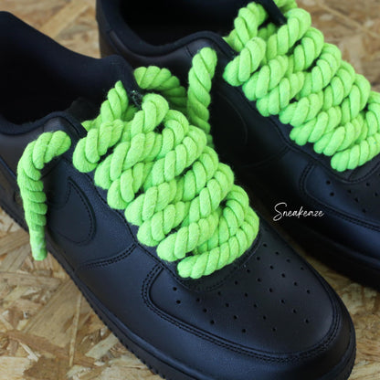 Baskets nike air force 1 black customs - ropes laces neon green vert joker batman - dye sneakeaze customs skz