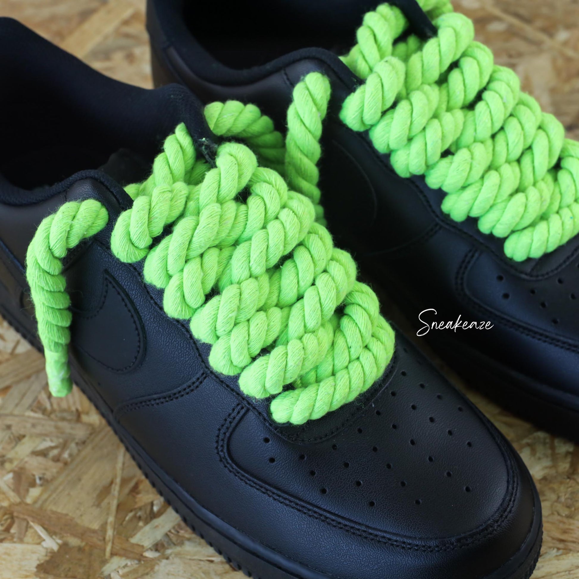 baskets nike air force 1 custom rope laces - lacets corde neon green sneakeaze skz custom