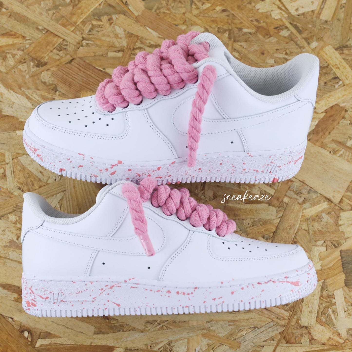 baskets nike Air Force 1 Splash custom rope laces rose gros lacets corde unisexe