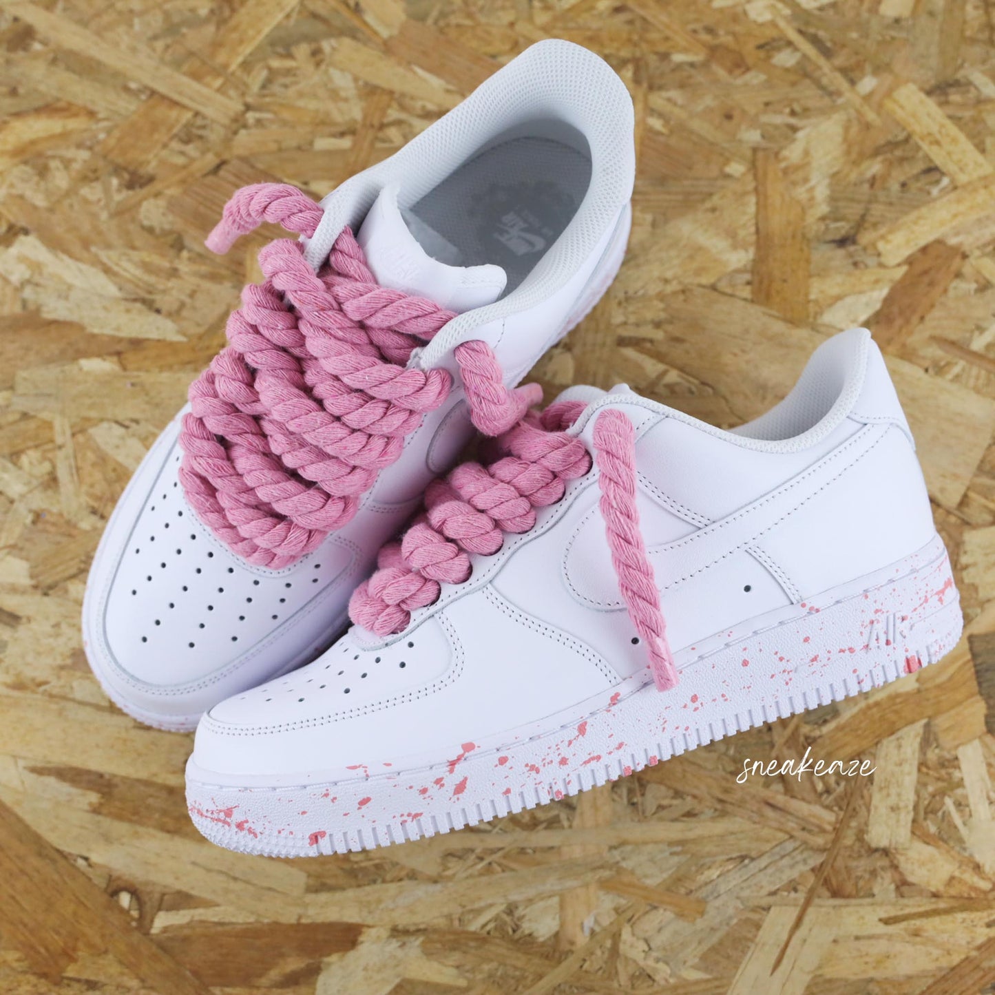 baskets nike Air Force 1 Splash custom rope laces rose gros lacets corde unisexe