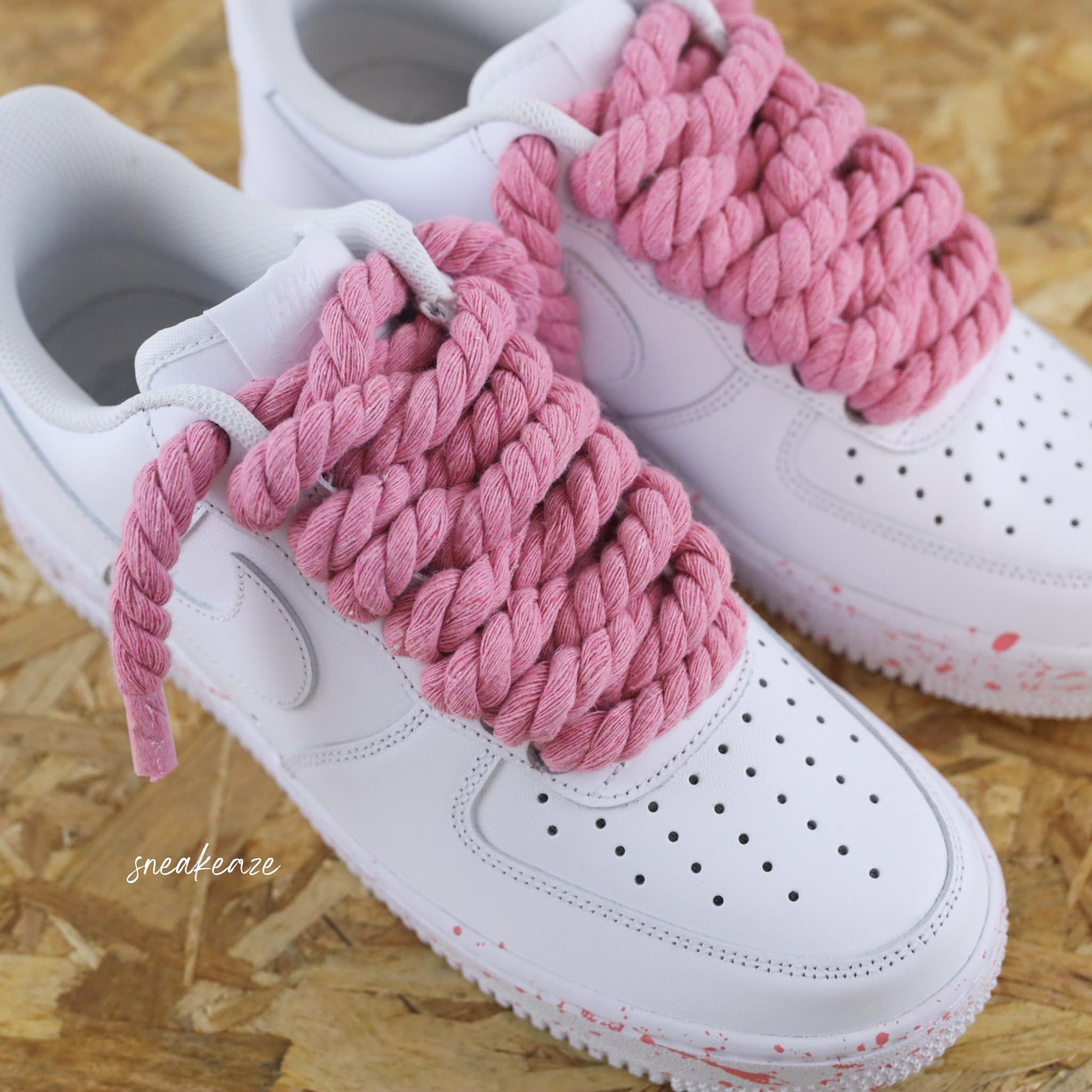 baskets nike Air Force 1 Splash custom rope laces rose gros lacets corde unisexe