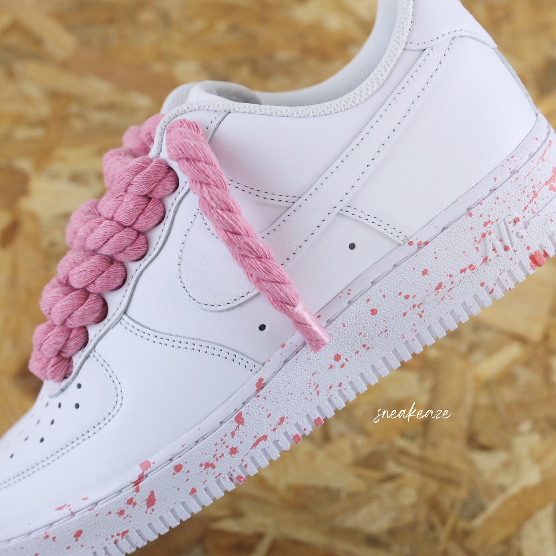 baskets nike Air Force 1 Splash custom rope laces rose gros lacets corde unisexe