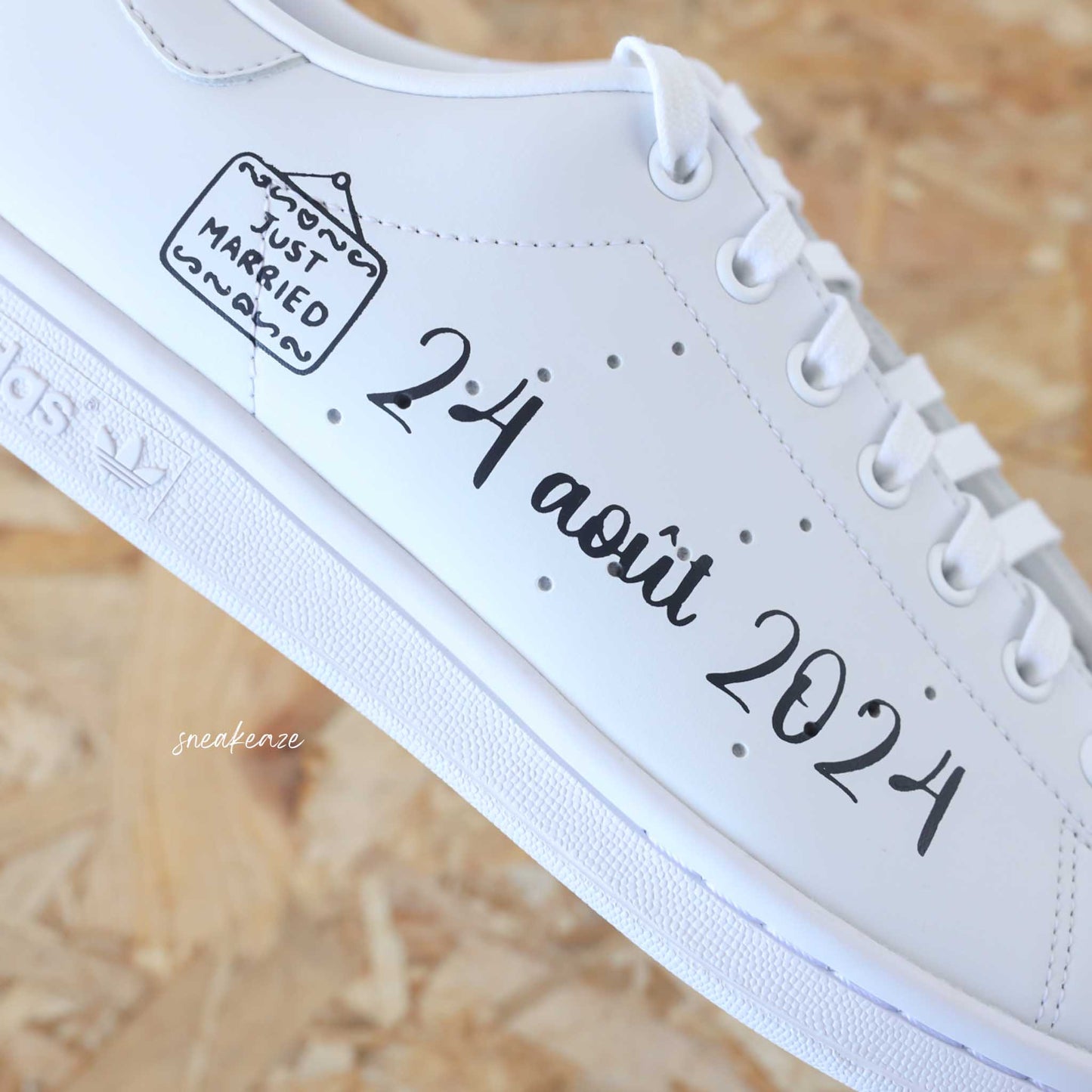 baskets adidas stan smith custom wedding - sneakers personnalisées pour mariage sneakeaze customs skz