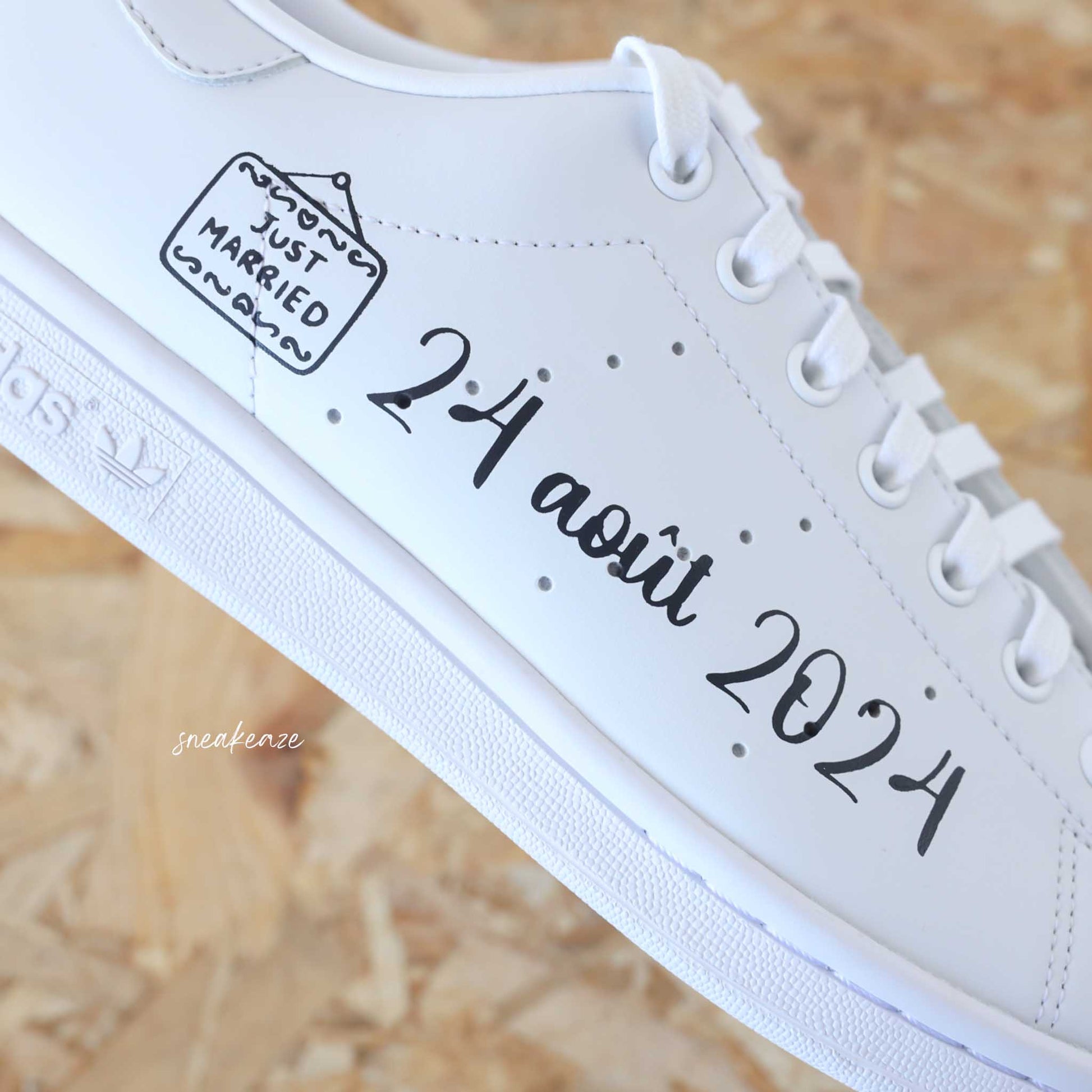 baskets adidas stan smith custom wedding - sneakers personnalisées pour mariage sneakeaze customs skz