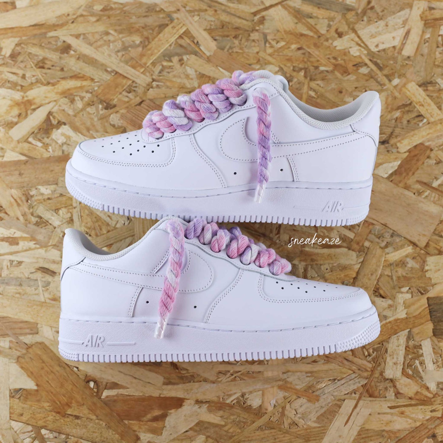 baskets nike air force 1 custom rope laces - lacets corde tie and dye rose et jaune citron dolce vita sneakeaze skz custom