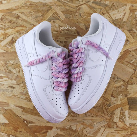 baskets nike air force 1 custom rope laces - lacets corde tie and dye rose et jaune citron dolce vita sneakeaze skz custom