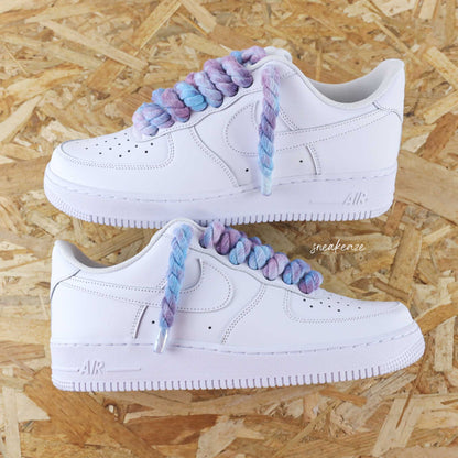 baskets nike air force 1 custom rope laces - lacets corde tie and dye blue sneakeaze skz custom