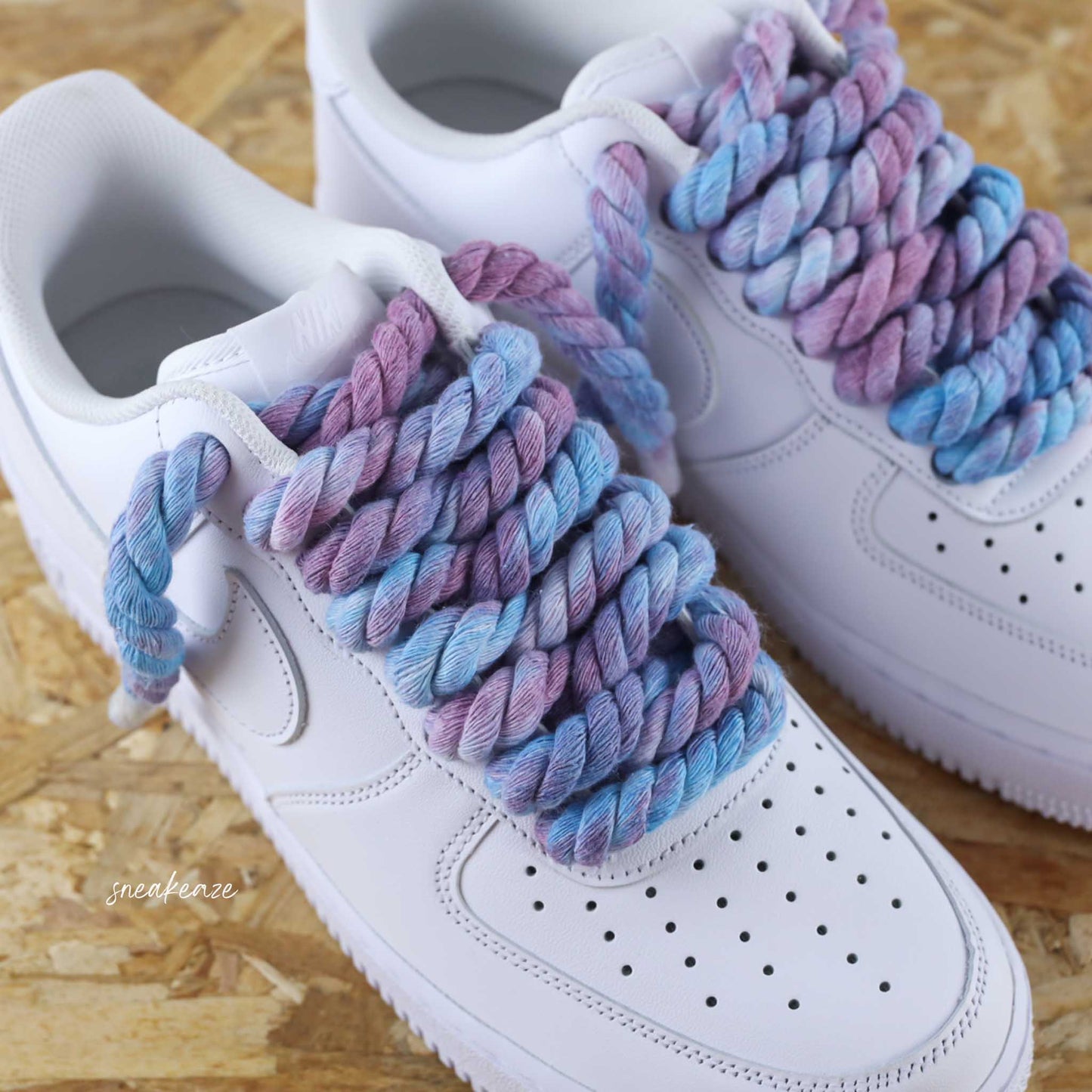 baskets nike air force 1 custom rope laces - lacets corde tie and dye blue sneakeaze skz custom