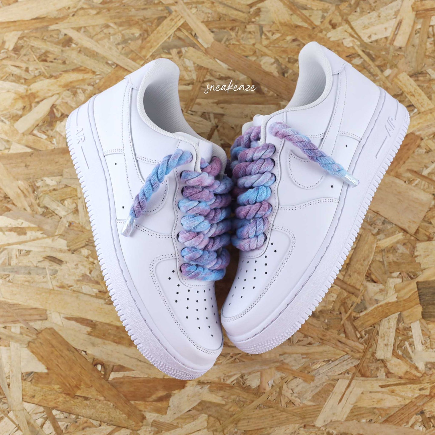 baskets nike air force 1 custom rope laces - lacets corde tie and dye blue sneakeaze skz custom