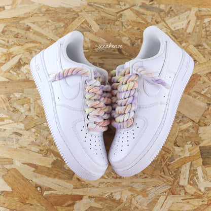 baskets nike air force 1 custom rope laces - lacets corde tie and dye rose et jaune citron dolce vita sneakeaze skz custom