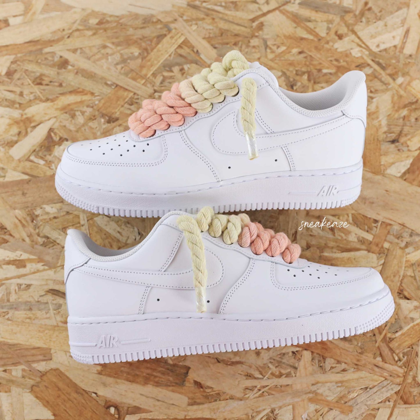 baskets nike air force 1 custom rope laces - lacets corde tie and dye rose et jaune citron dolce vita sneakeaze skz custom