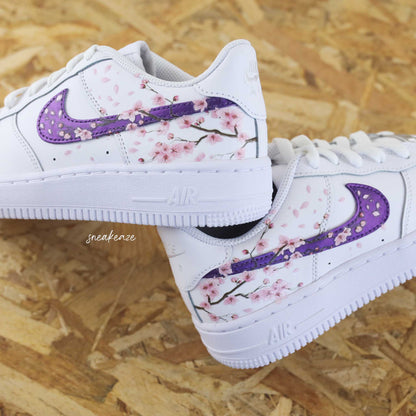 nike air force 1 custom sakura cherry blossom pastel rose et metallic purple sneakers af1 sneakeaze