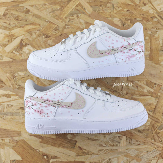 nike air force 1 custom sakura cherry blossom pastel rose et beige sneakers af1 sneakeaze