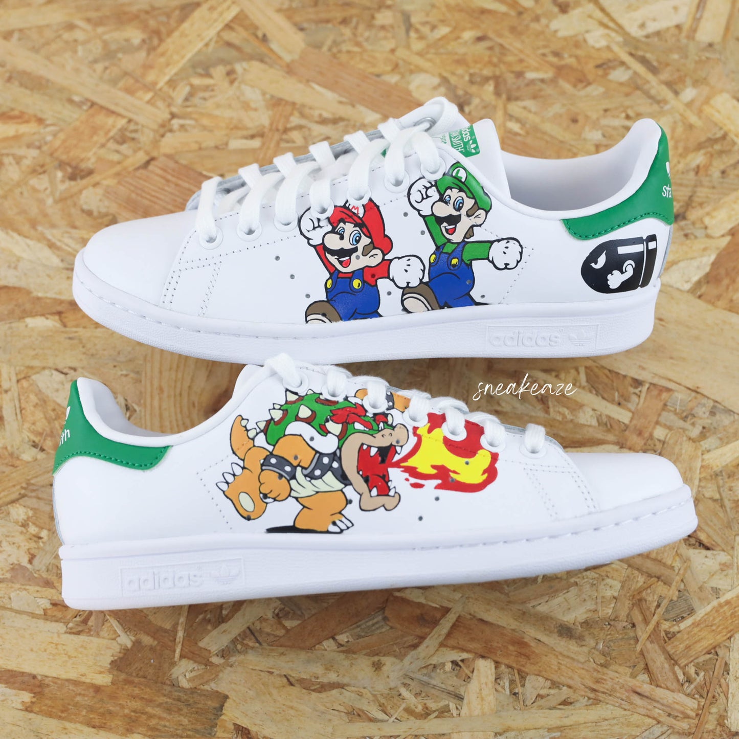 Baskets Adidas Stan Smith custom super marios bros princess peach luigi toad  prénom sneakeaze customs skz