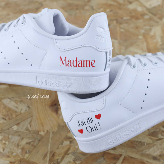 baskets Adidas stan smith mariage personnalisées - wedding day personnalisation prénoms des futurs mariés et initiales sur le thème de l'amour - sneakeaze customs skz