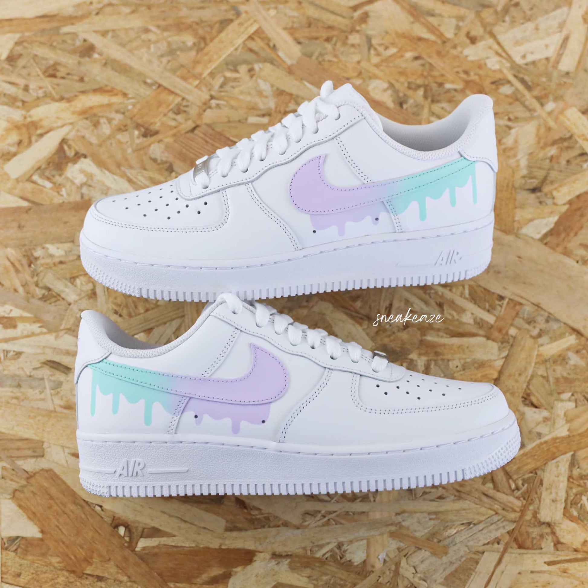 baskets nike air force 1 custom drip dégradé pastel effet coulant signe nike - sneakeaze customs skz