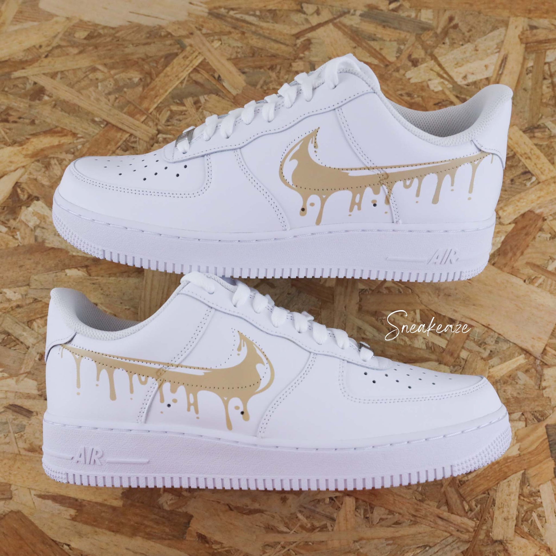 nike air force 1 custom drip  beige pastel sneakeaze customs sneakers personnalisées