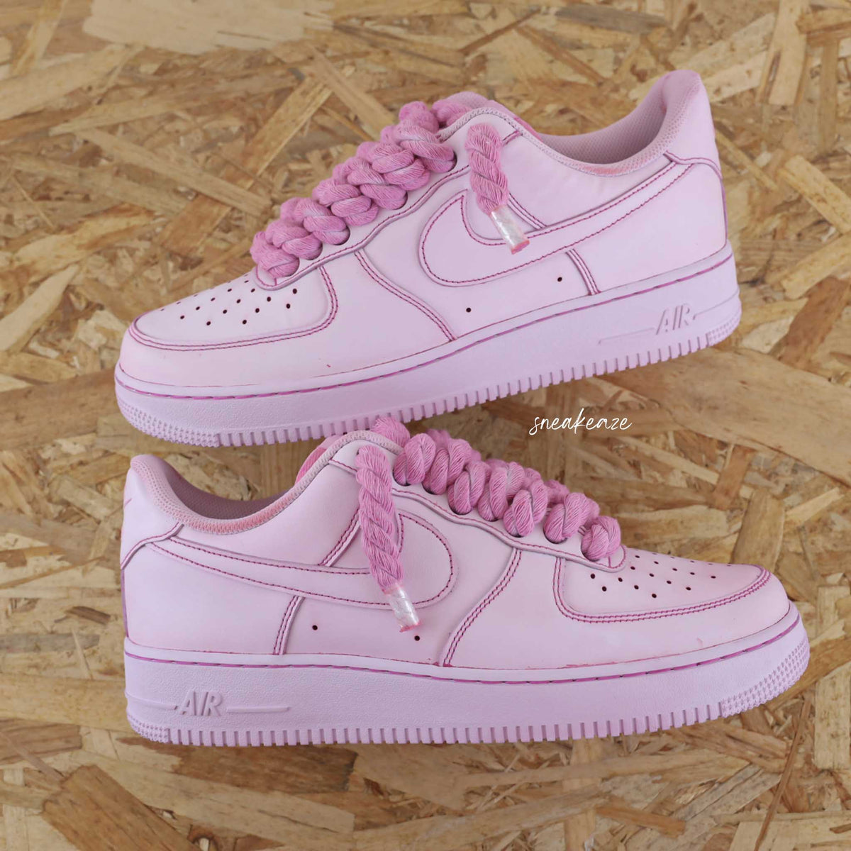 Pink Rope Laces Af1 Nike Air Force 1 custom - Full Pink Rope Laces – SNEAKEAZE CUSTOMS