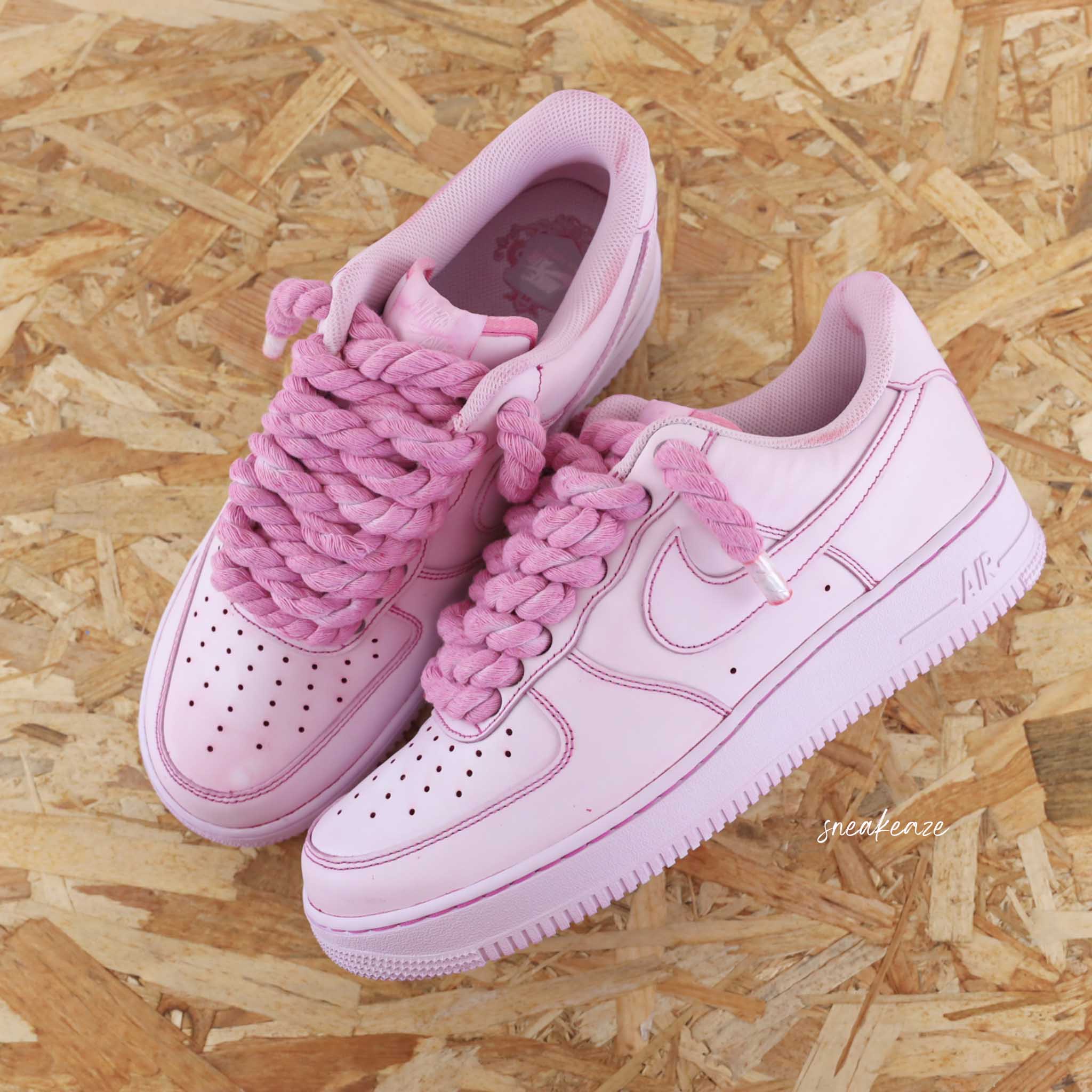 Pink Rope Laces Af1 Nike Air Force 1 custom - Full Pink Rope Laces – SNEAKEAZE CUSTOMS