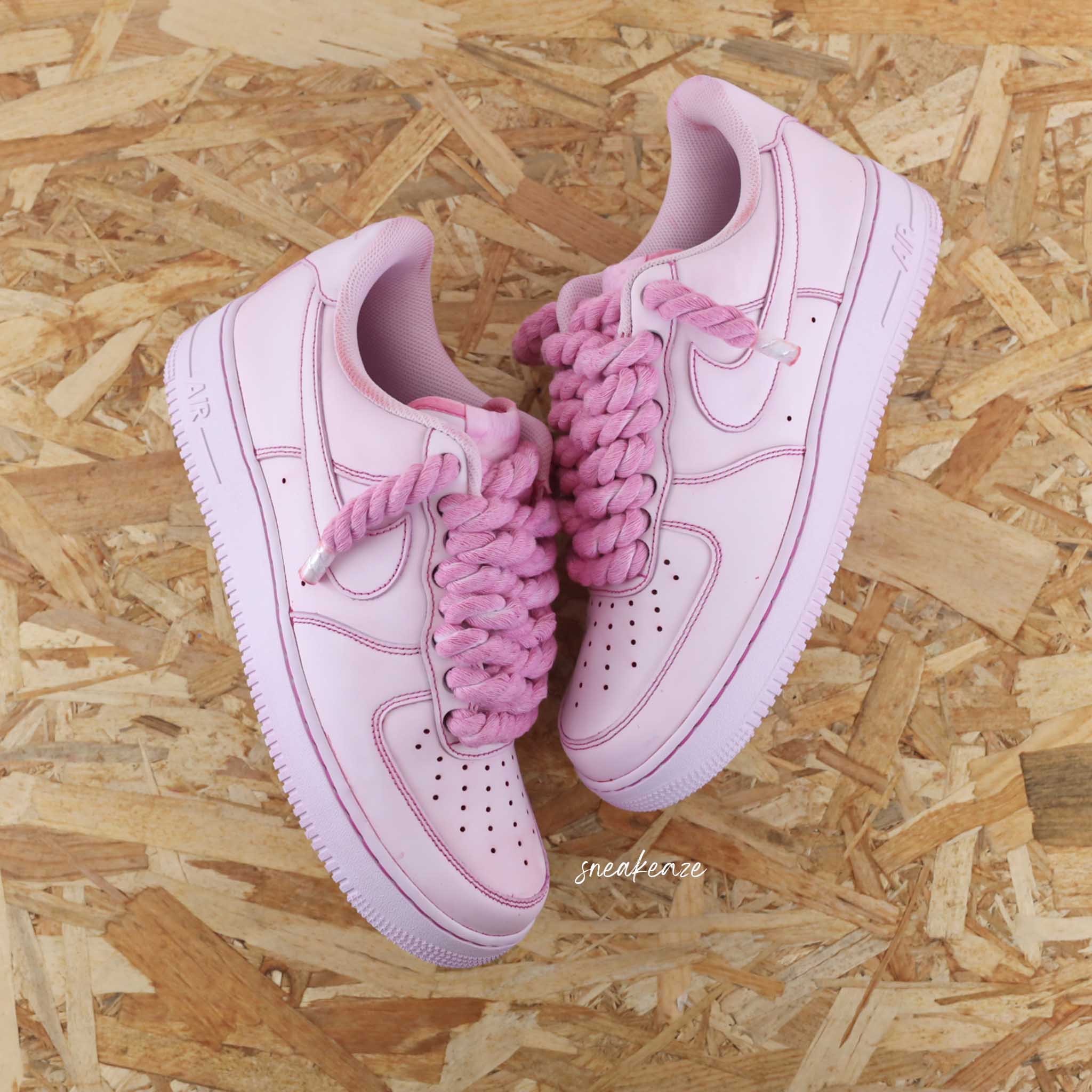 Pink Rope Laces Af1 Nike Air Force 1 custom - Full Pink Rope Laces – SNEAKEAZE CUSTOMS