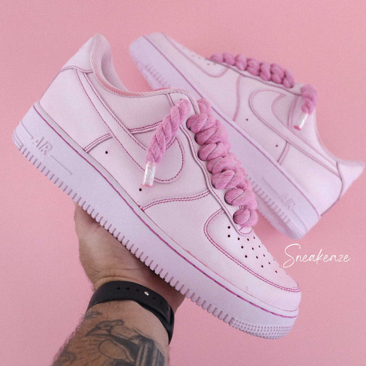 Pink Rope Laces Af1 Nike Air Force 1 custom - Full Pink Rope Laces – SNEAKEAZE CUSTOMS