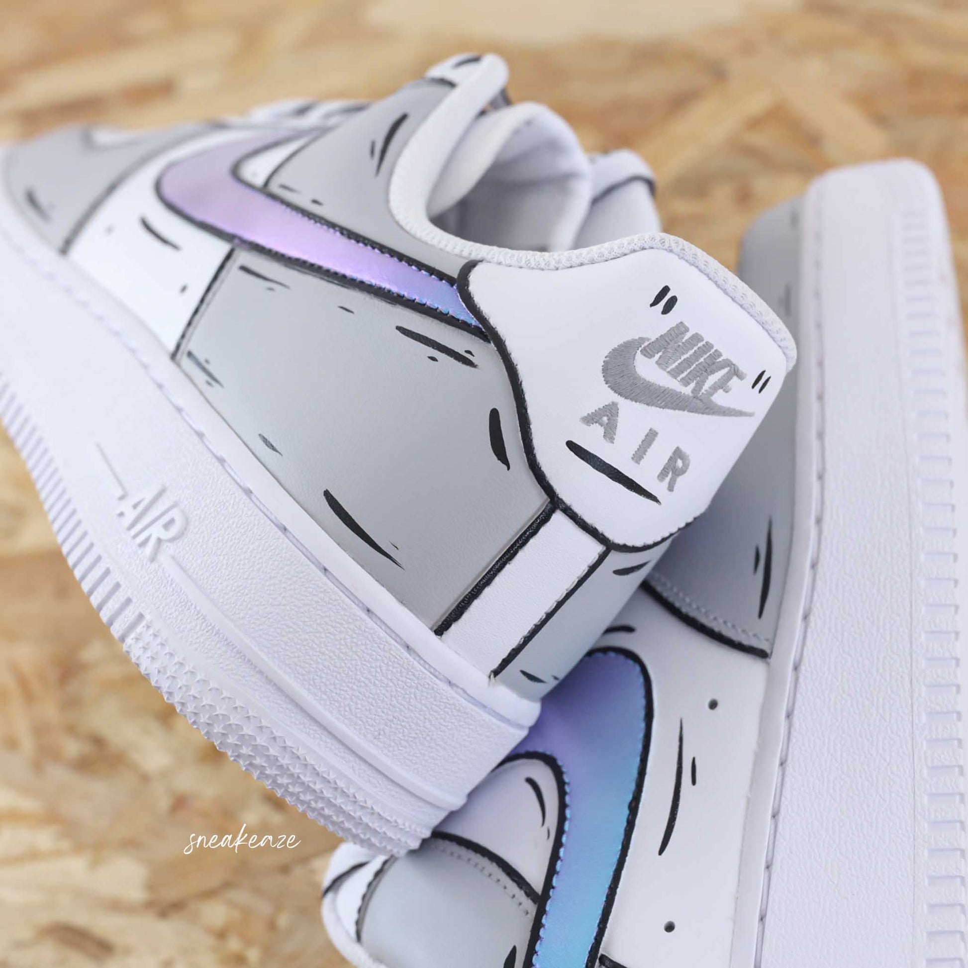 nike air force 1 custom paint holographic sketch cartoon art dessin sneakers af1