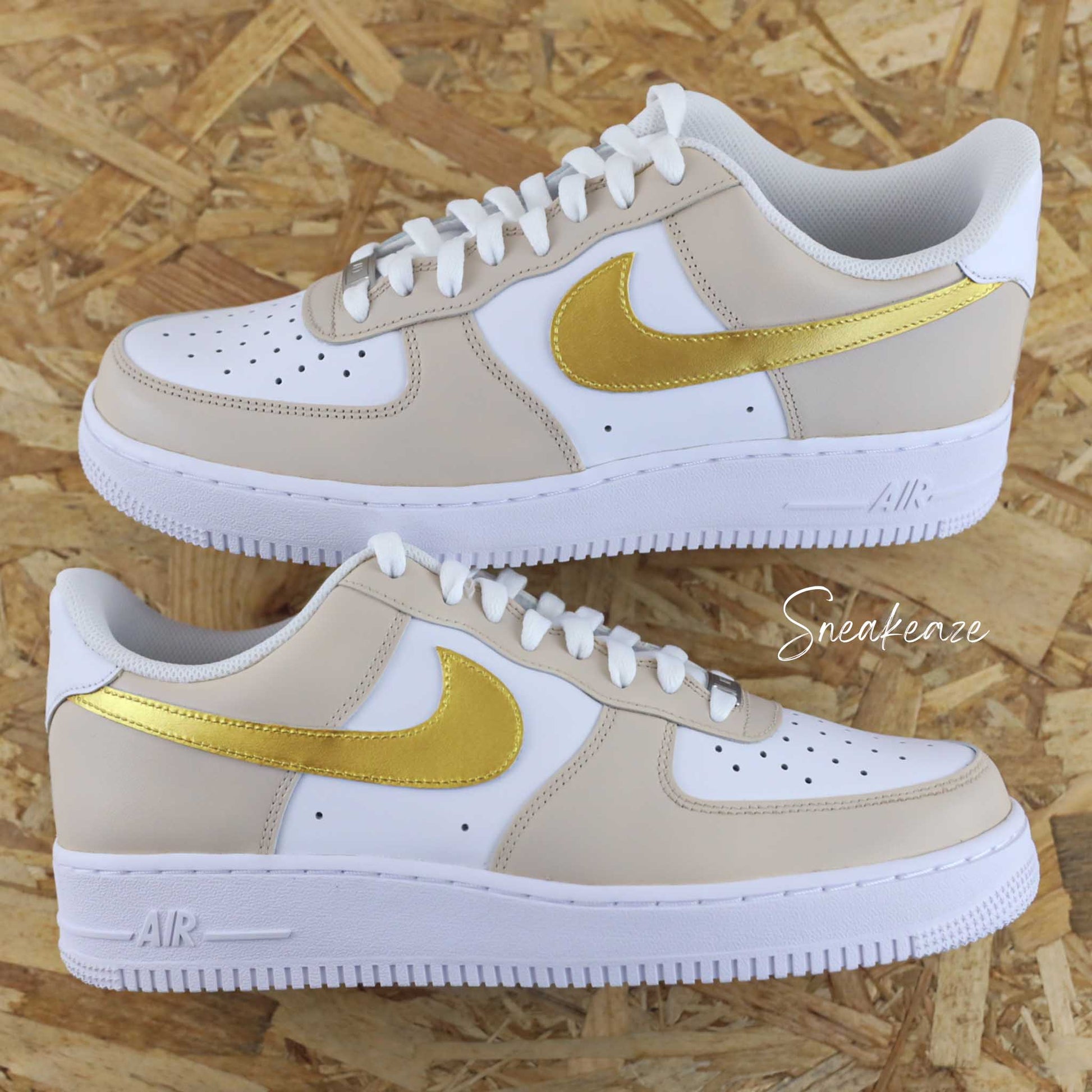 Custom Nike Nike Air Force Blanche Et Beige Af1 Air Force One