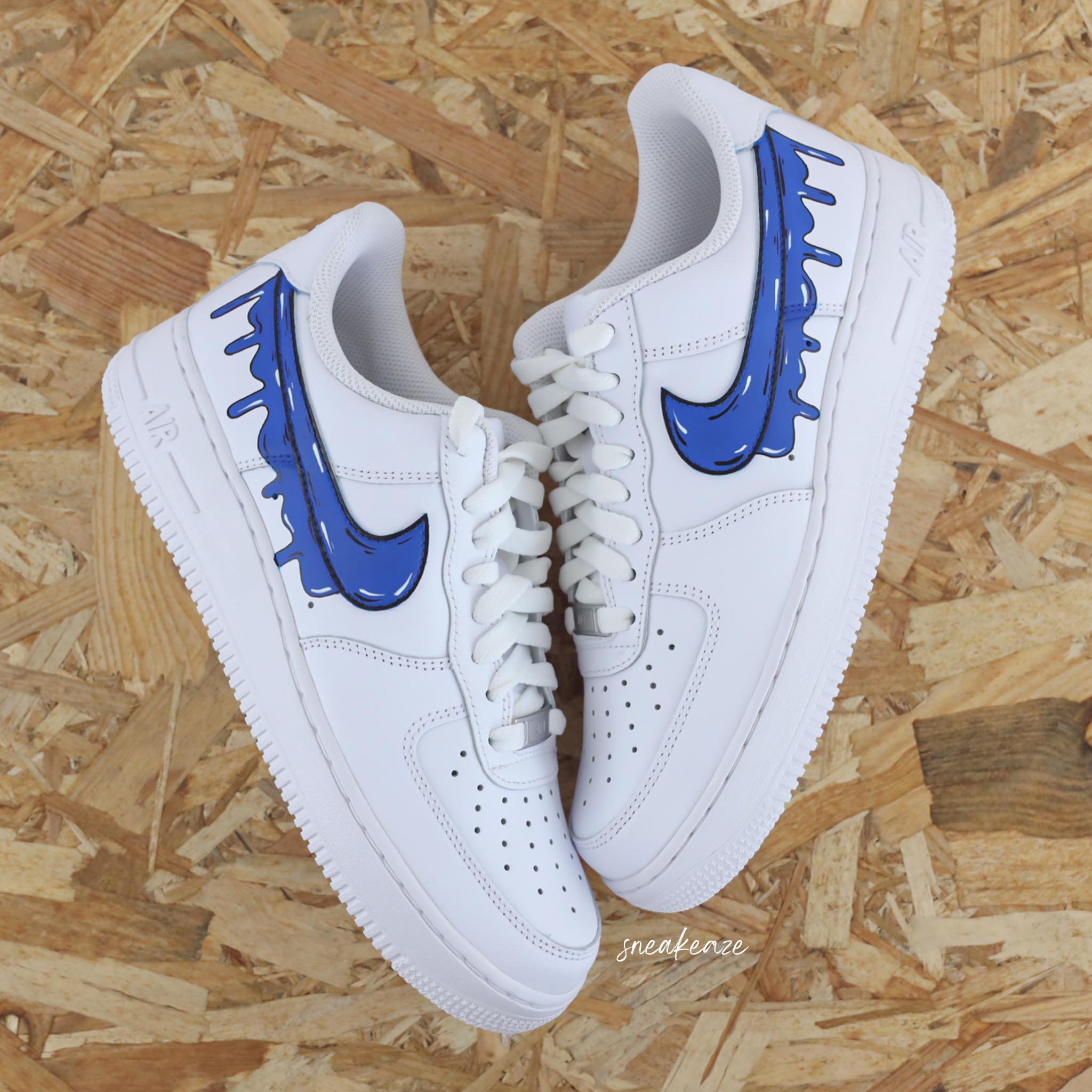 Nike air force 1 blue and red swoosh online