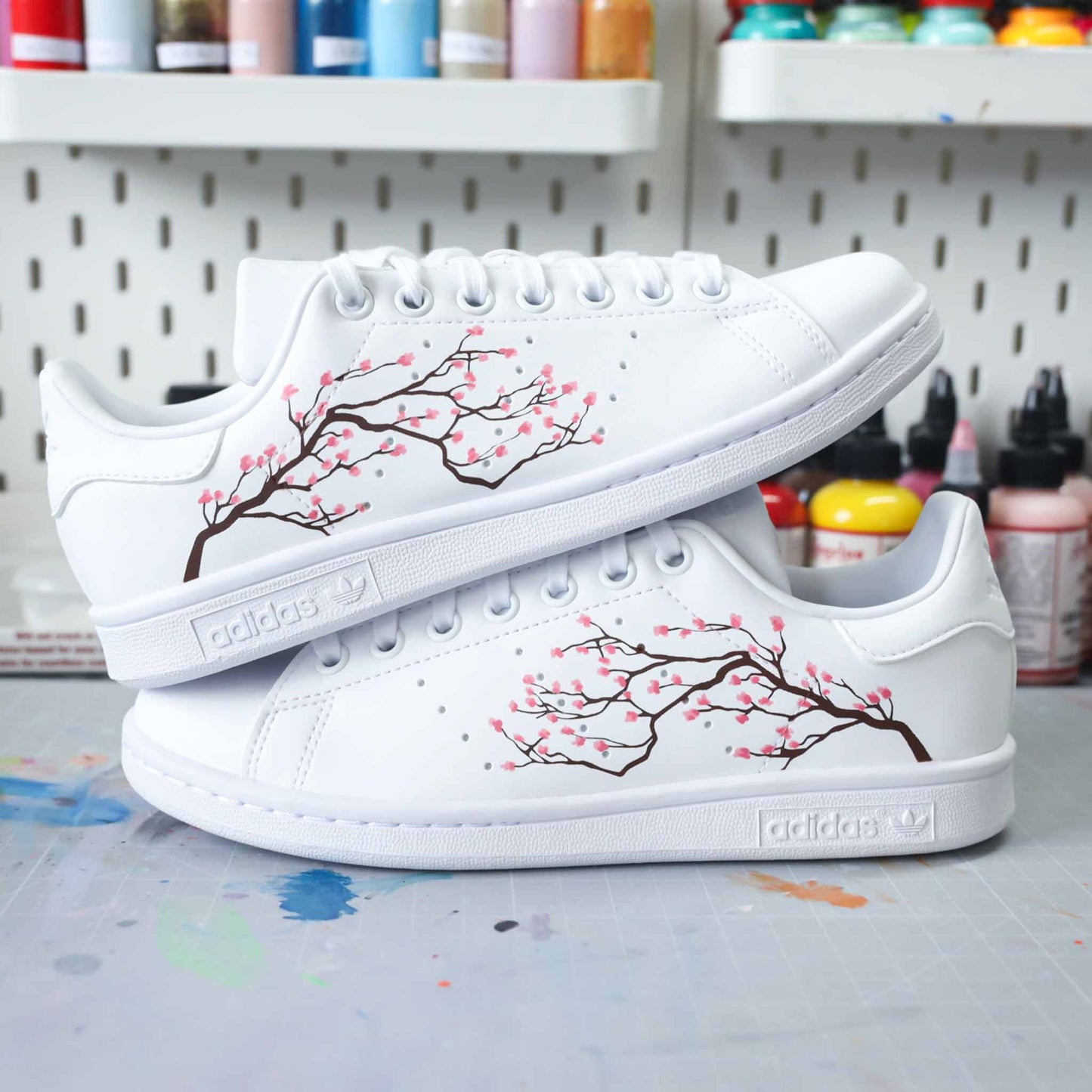 baskets adidas stan smith custom sakura cherry blossom fleurs de cerisiers pastel 