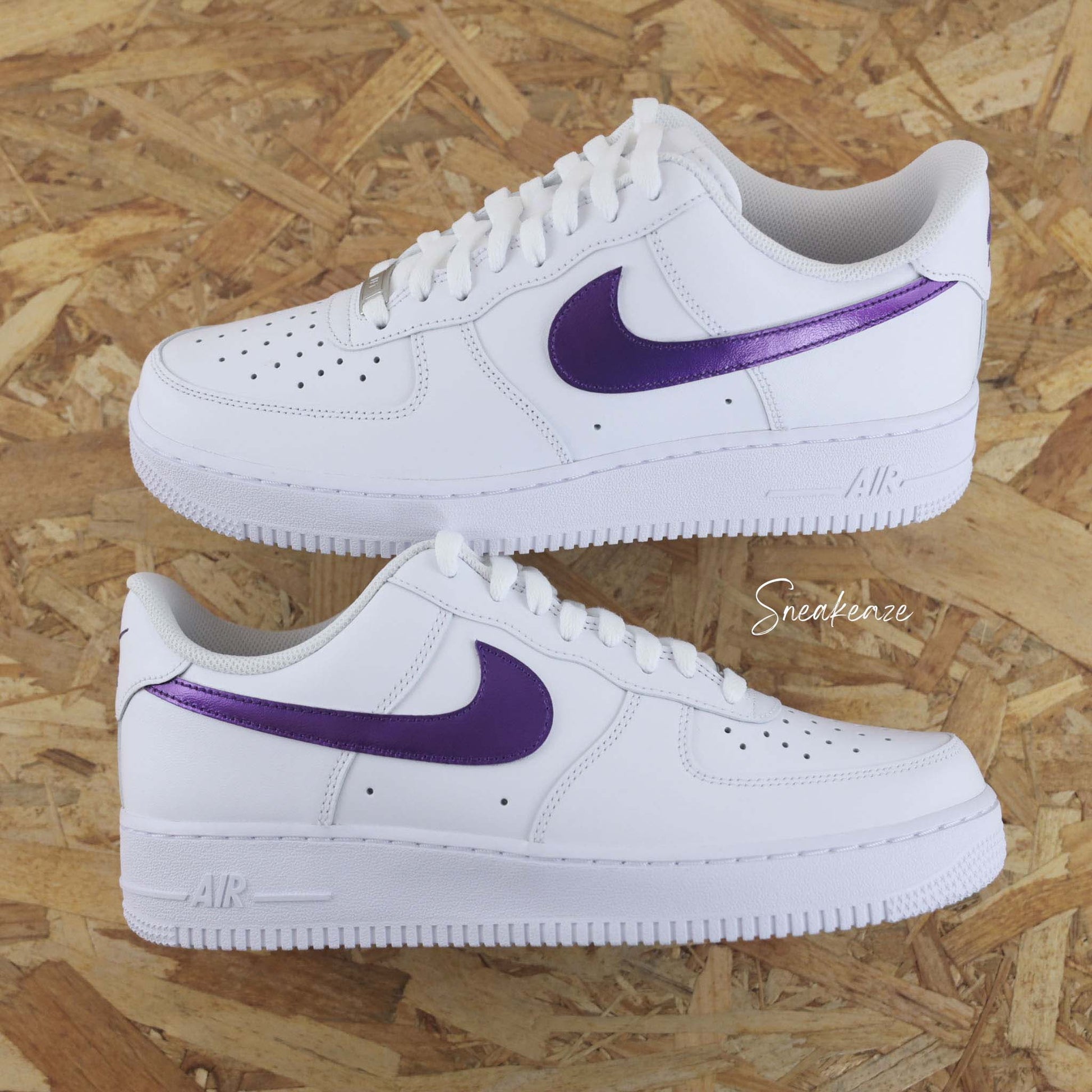 Nike Air Force 1 custom - Metallic Purple Swoosh - Sneakeaze Customs SKZ