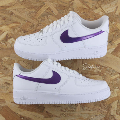 Nike Air Force 1 custom - Metallic Purple Swoosh - Sneakeaze Customs SKZ