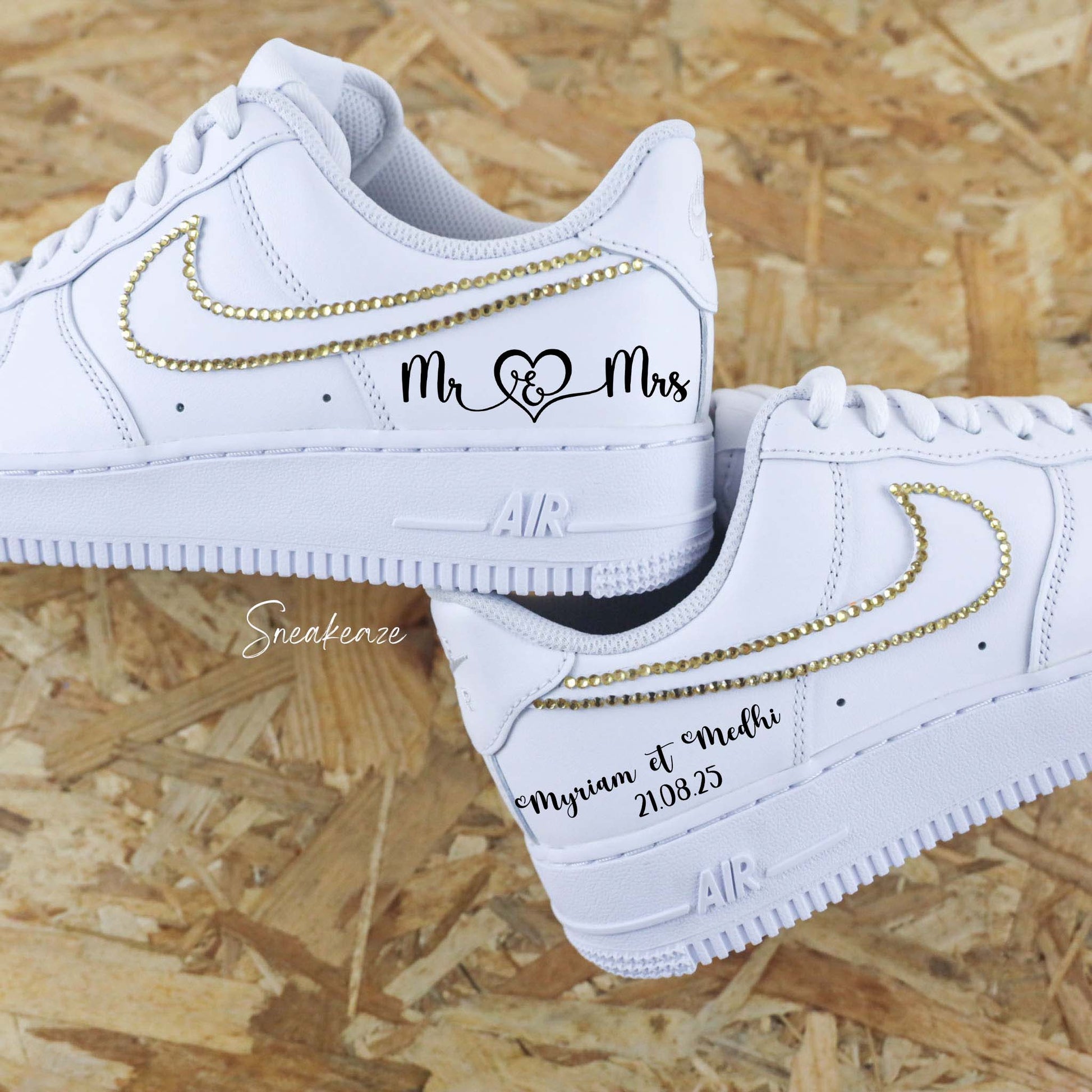 Nike Air Force mariage personnalisées Strass doré brillant