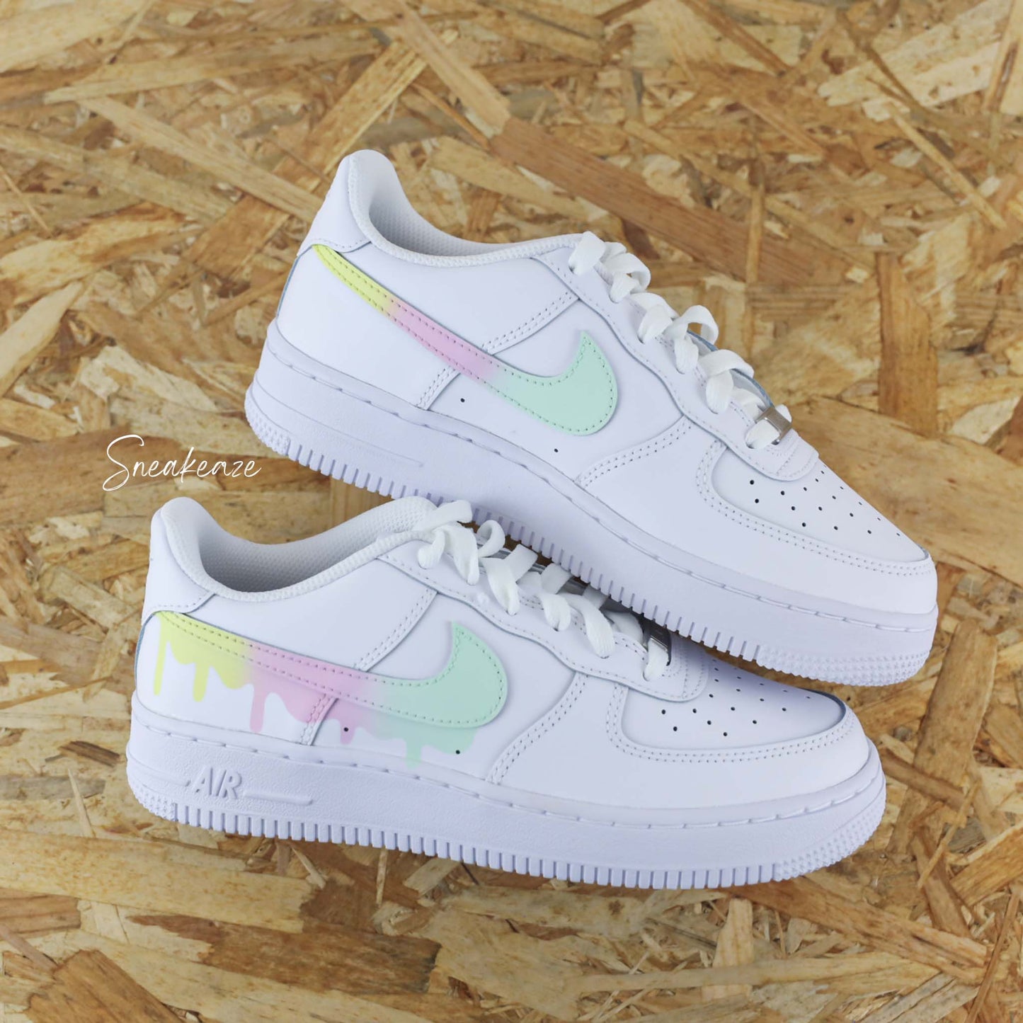 nike air force 1 custom swoosh drip dégradé pastel sneakers rose et lila pour femme et enfant AF1 personnalisé basket peint à la main 